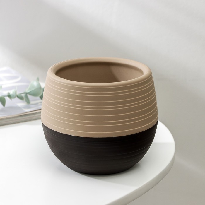 Горшок для цветов с поддоном СибПолимер «Дуэт», 500 мл, пластиковый, шоколадный-кофе с молоком