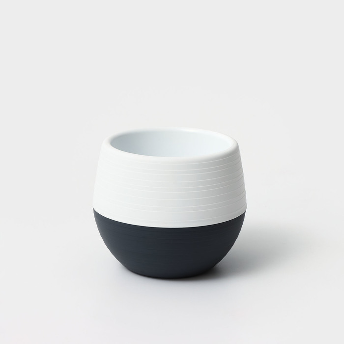 Горшок для цветов с поддоном «Япония», 450 мл, d=12 см, h=10 см, пластиковый, бело-графитовый