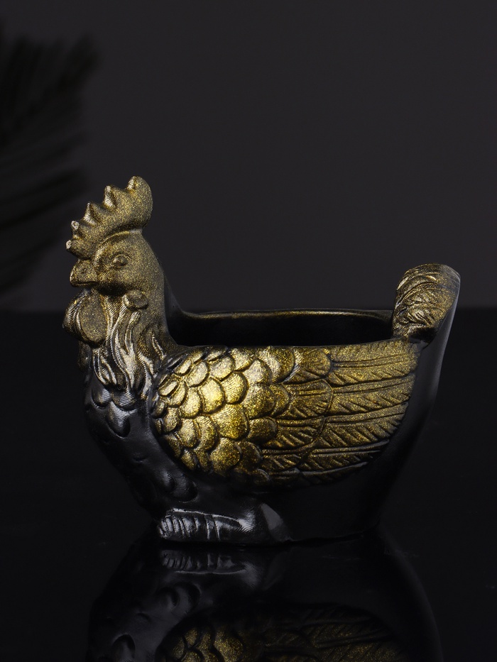 Декоративное кашпо для цветов «Курица», 10×9×6 см, гипс, цвет чёрное золото