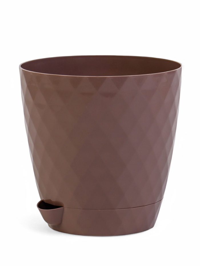 Горшок для цветов, с прикорневым поливом «Румба», 1.5 л, d=14 см, h=14.5 см, пластик, с поддоном, цвет мокко
