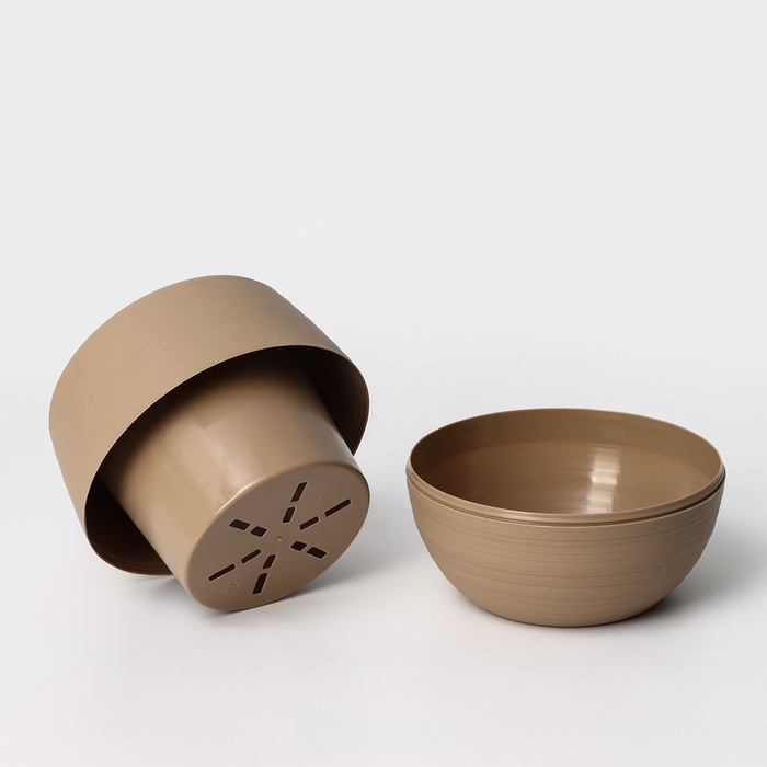 Горшок для цветов с поддоном «СибПолимер. Дуэт», 1.5 л, пластиковый, цвет кофе с молоком