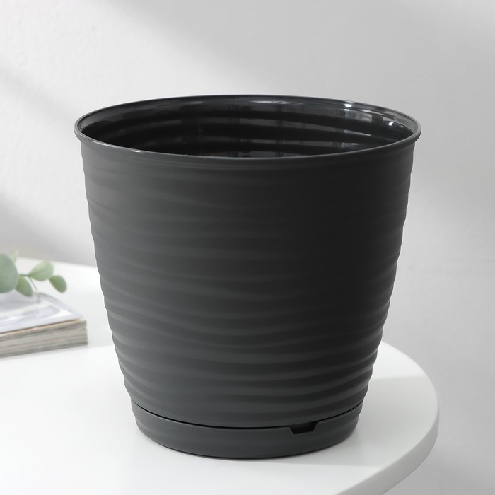 Горшок для цветов с поддоном Saffron, 1.5 л, d=14.6 см, h=13.5 см, пластиковый, серый