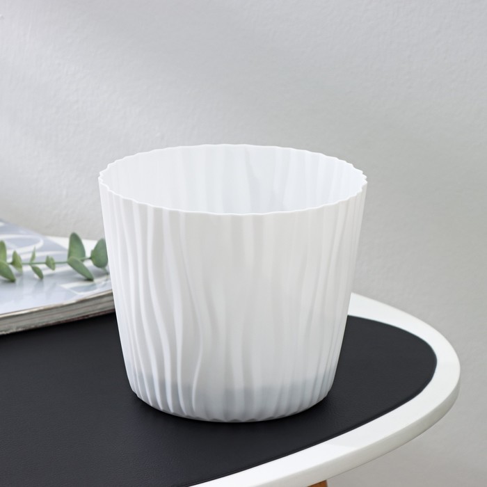 Кашпо для цветов со вставкой «Волна», 2 л, d=16 см, h=13.5 см, цвет белый