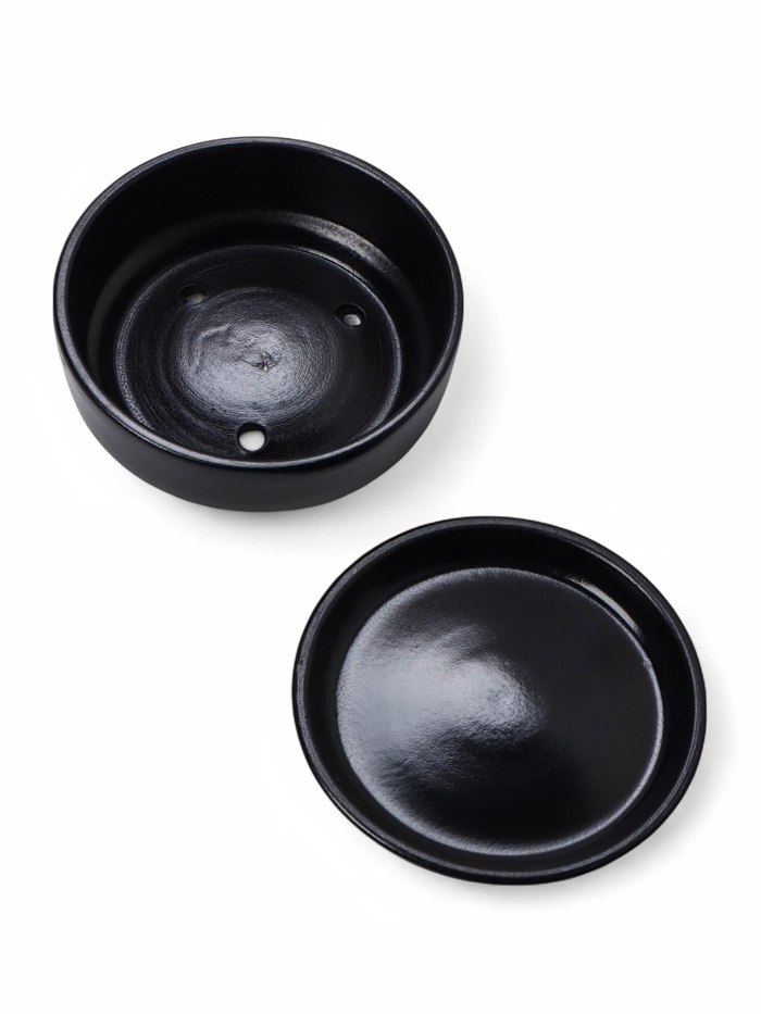 Горшок - бонсайница «Огма» для кактусов и суккулентов, 700 мл, d=15 см, h=5.5 см, керамика, с поддоном, чёрный