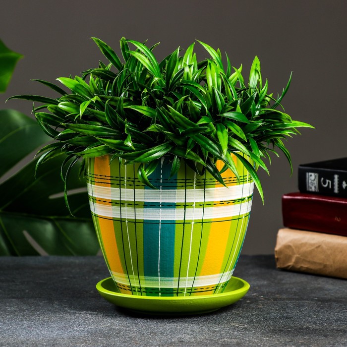 Горшок цветочный с поддоном 1,4 л, разноцвет, керамика,