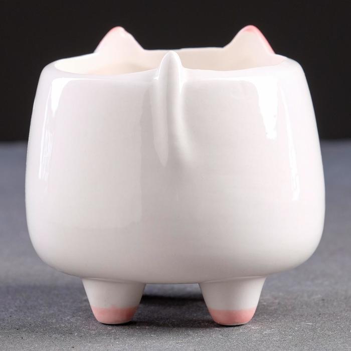 Декоративный горшок для цветов «Счастливый Совёнок», керамический, 200 мл, 8×8×8 см, на ножках, белый