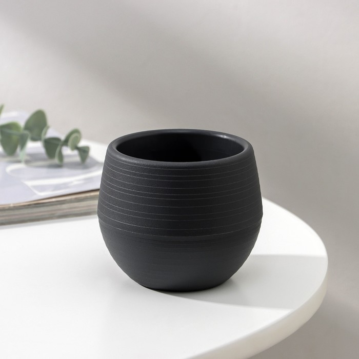 Горшок для цветов с поддоном «Япония», 125 мл, d=8 см, h=6.5 см, пластиковый, графитовый