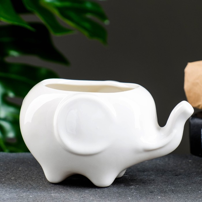 Декоративный горшок для цветов «Слоник Уайти», керамический, 200 мл, 13×9×7.5 см, белый