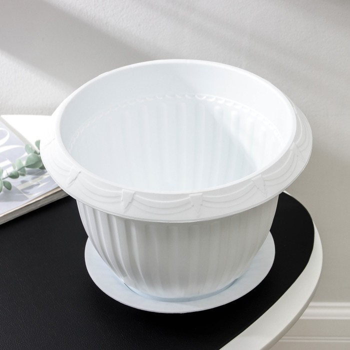 Горшок для цветов с поддоном «СибПолимер. Байкал», 6 л, пластиковый, белый