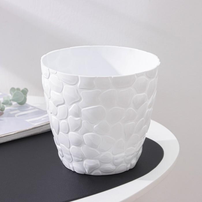 Горшок для цветов с поддоном «Камешки», 3 л, пластиковый, белый