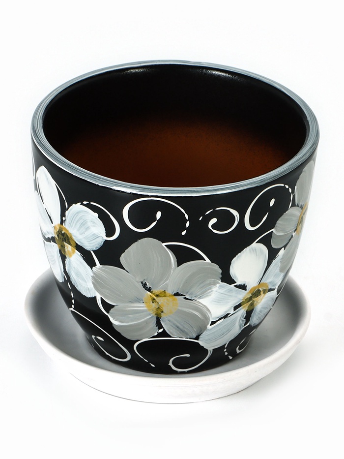 Горшок для цветов «Фиалка», 1 л, d=15 см, h=13 см, керамический, с поддоном