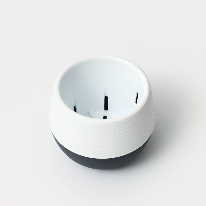 Горшок для цветов с поддоном «Япония», 450 мл, d=12 см, h=10 см, пластиковый, бело-графитовый