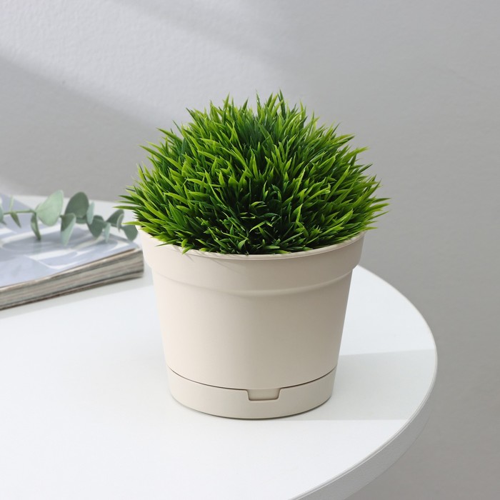 Горшок для цветов с поддоном Mint, 700 мл, d=12 см, h=9.4 см, пластиковый, светло-бежевый