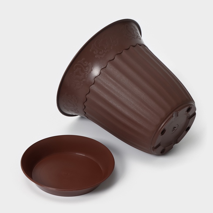 Горшок для цветов с поддоном «Доляна», 2 л, пластиковый, цвет поддона МИКС