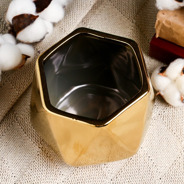 Кашпо «Золотой многогранник», 800 мл, керамика, золотистое