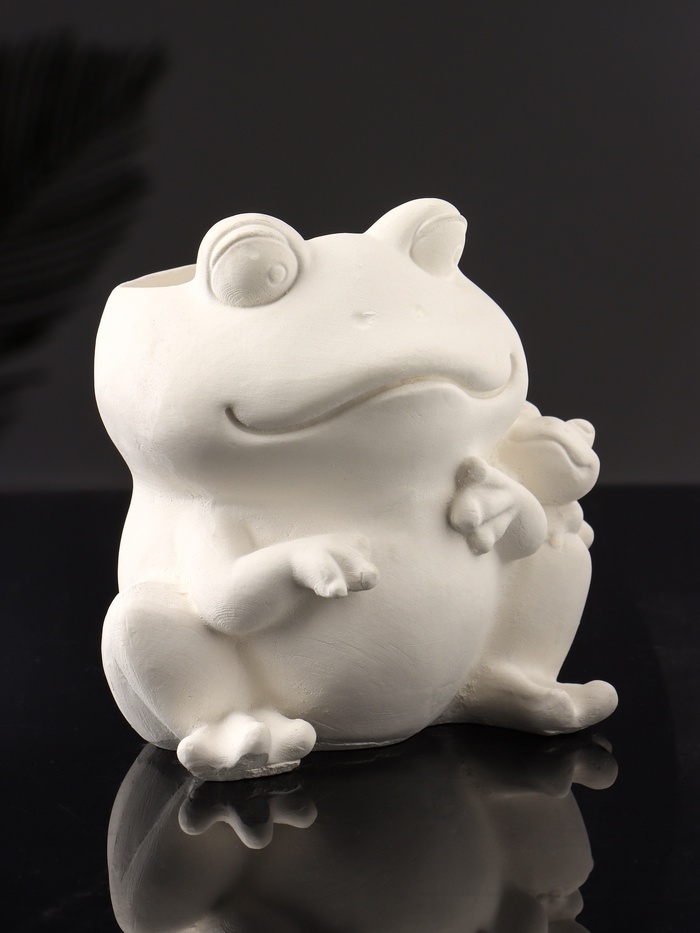 Декоративное кашпо для цветов «Лягушка с лягушонком», 10×10 см, гипс, белое