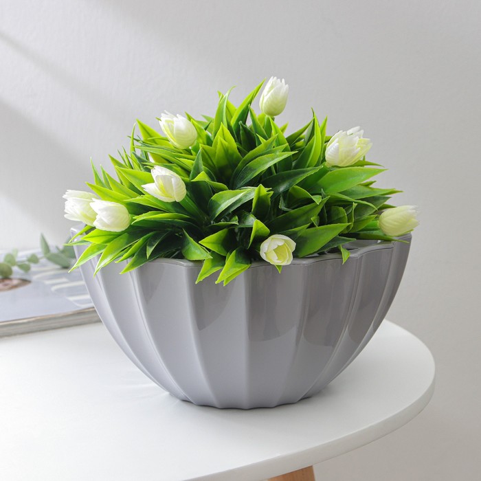 Кашпо для цветов с автополивом «Ракушка», 2.4 л, d=22 см, h=10.5 см, серое