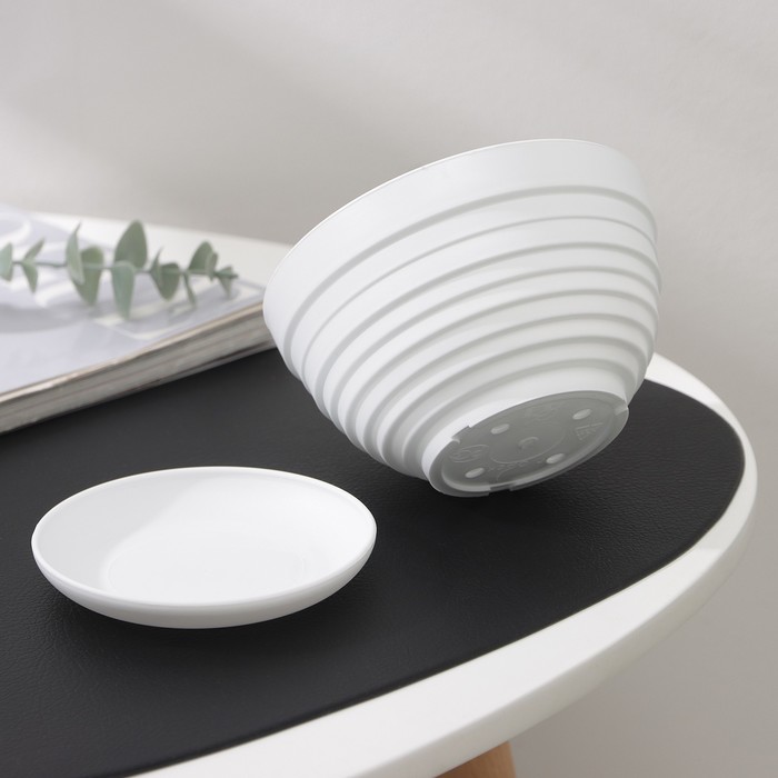 Горшок для цветов с поддоном «Алиса», 500 мл, d=13 см, h=8 см, пластиковый, белый