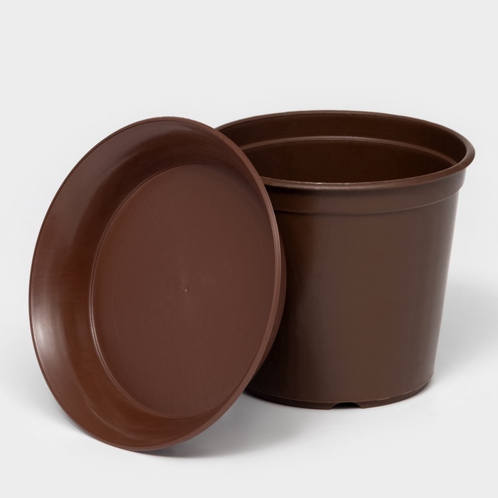 Горшок для цветов с поддоном «Доляна», 800 мл, пластиковый, коричневый, оттенок МИКС
