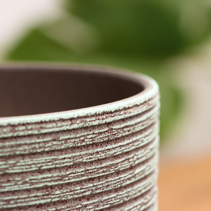 Горшок для цветов «Лоза», 1.6 л, d=15.5 см, h=12.5 см, керамический, с поддоном, серый, зелёный