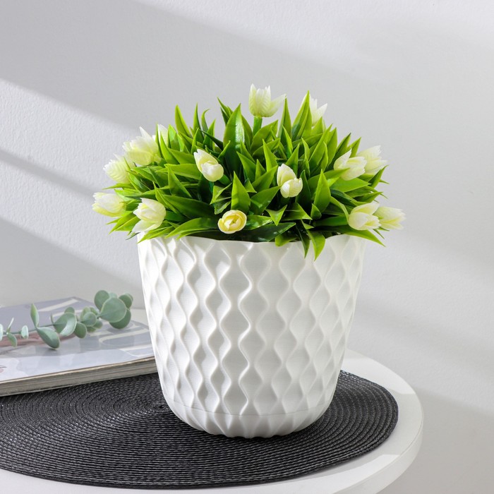 Горшок для цветов с поддоном Wave, 2.5 л, d=17.5 см, пластиковый, белоснежный