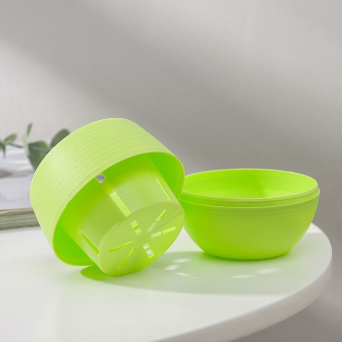 Горшок для цветов с поддоном «Япония», 125 мл, d=8 см, h=6.5 см, пластиковый, фисташковый