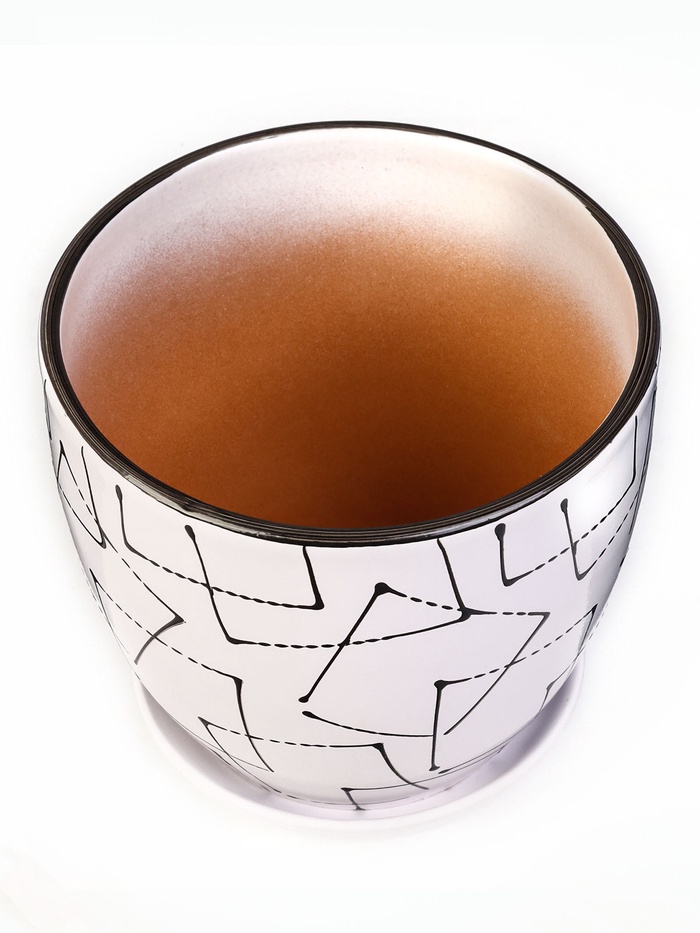 Горшок для цветов «Иллюзия», керамический, с поддоном, 2.5 л, белый с геометрическим орнаментом