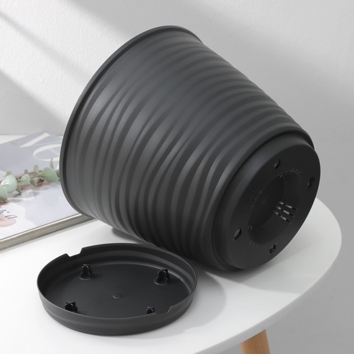 Горшок для цветов с поддоном Saffron, 5.4 л, d=22.4 см, h=20.5 см, пластиковый, серый