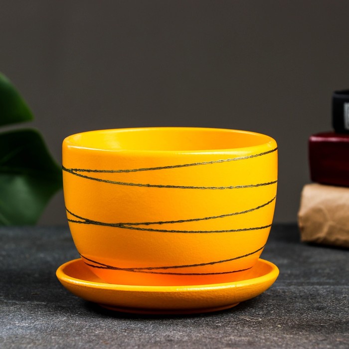 Горшок для цветов «Магнолия», 500 мл, d=13 см, h=10 см, керамика, с поддоном, оранжевый