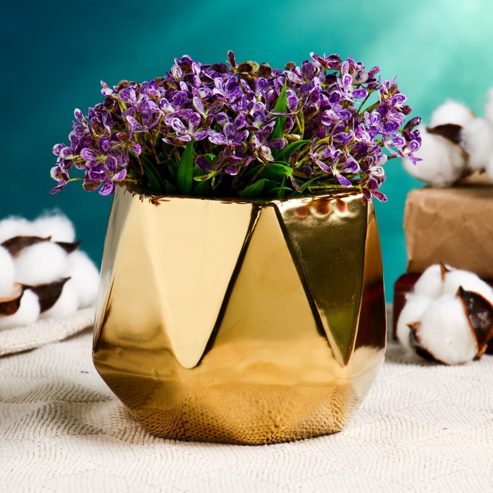 Кашпо «Золотой многогранник», 800 мл, керамика, золотистое