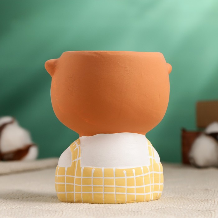 Декоративный горшок для цветов «Лисичка в жёлтом комбинезоне» керамический, 330 мл, 6×11 см