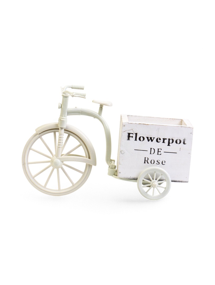 Декоративное кашпо для цветов «Велосипед Flowerpot de Rose», 26×12×18 см, дерево, пластик, белое