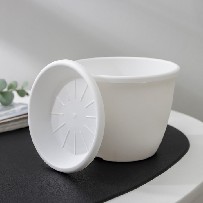 Горшок для цветов с поддоном Альтернатива «Афина», 500 мл, пластиковый, белый