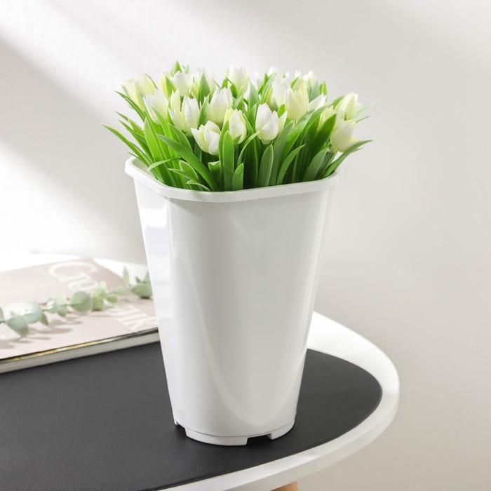 Горшок для цветов «Роза», 2 л, d=14 см, пластик, белый