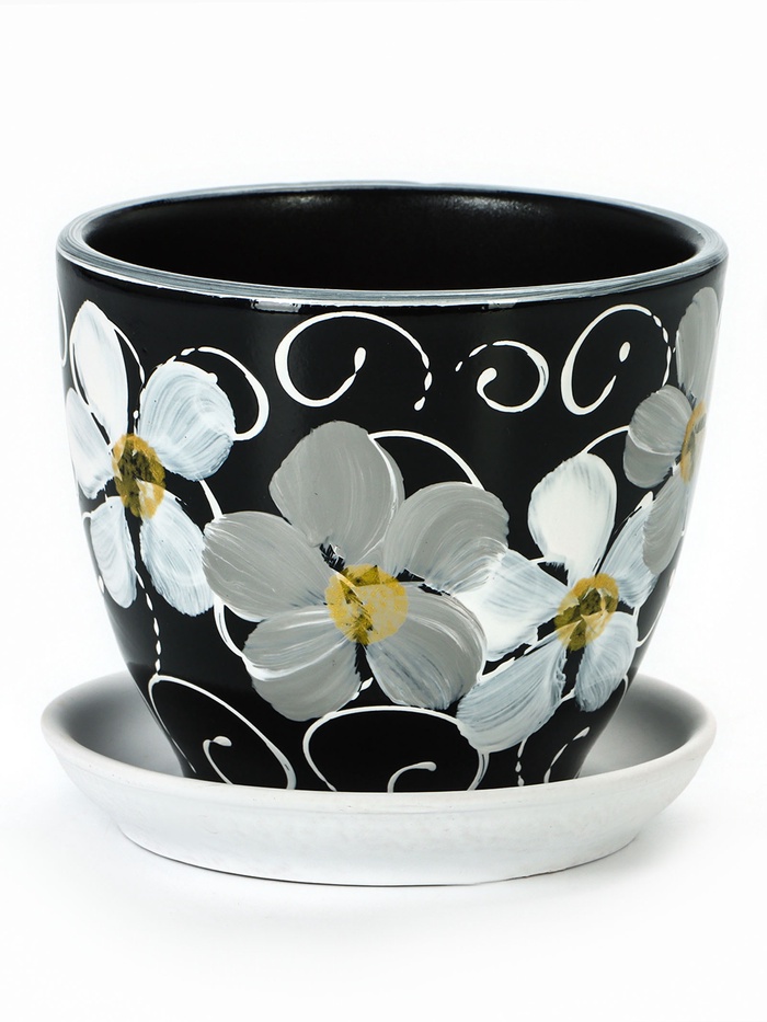 Горшок для цветов «Фиалка», 1 л, d=15 см, h=13 см, керамический, с поддоном