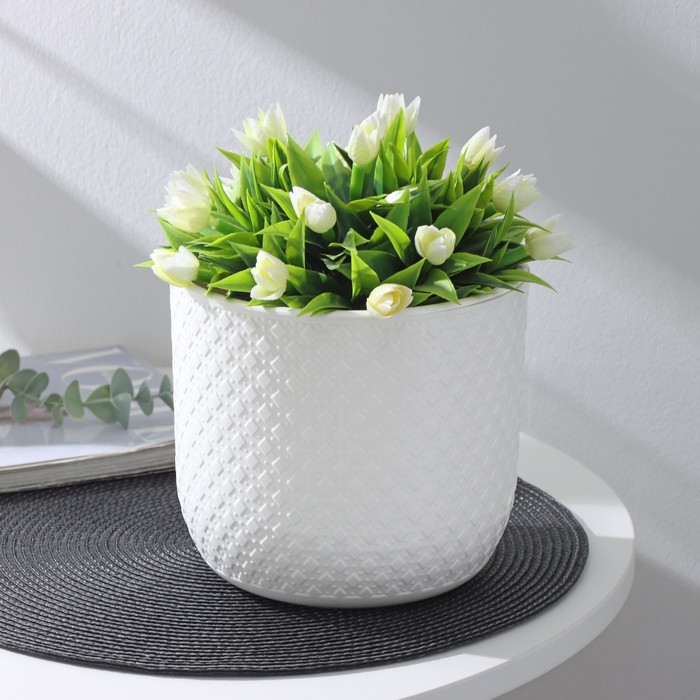 Кашпо для цветов со вставкой «Клевер», 3.2 л, d=17.5 см, h=16 см, белое