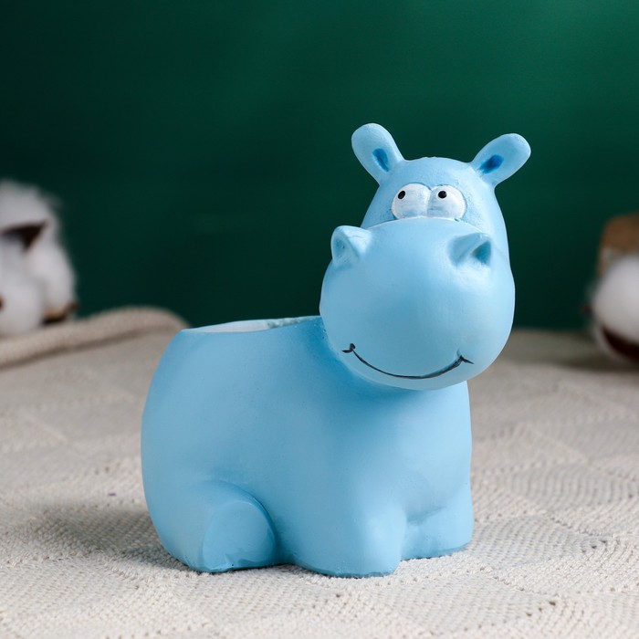 Декоративный горшок для цветов «Бегемотик», полистоун, 100 мл, 12×9×11 см, голубой