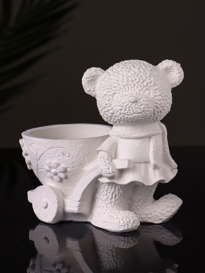 Кашпо гипс «Медведица с тележкой», 10×10×6 см, натуральный