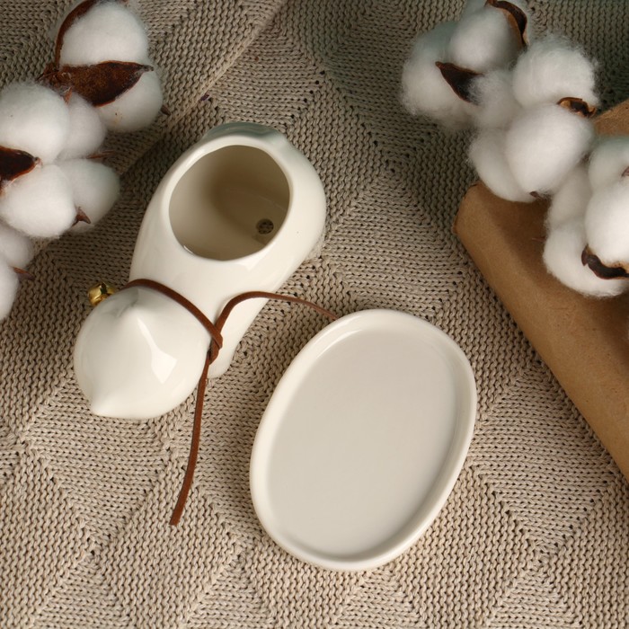 Декоративный горшок для цветов «Котёнок», 150 мл, 11.4×5.3×5.3 см, с поддоном, керамический, белый