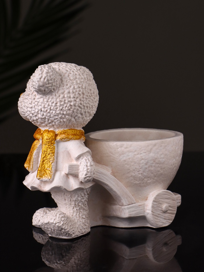 Кашпо гипс «Медведица с тележкой», 10×10×6 см, слоновая кость