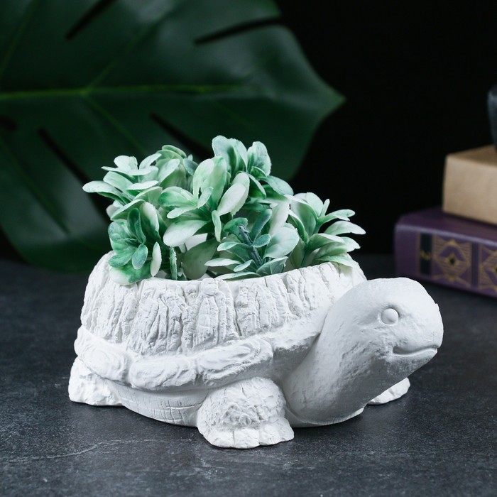 Декоративное кашпо для цветов «Черепаха», 14×8×10 см, гипс, белое