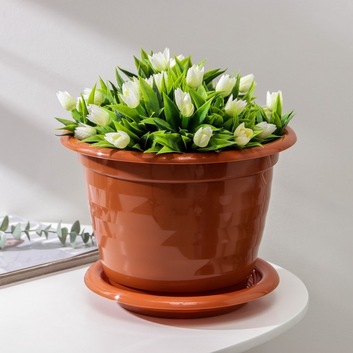 Горшок для цветов с поддоном «Виола», 5 л, пластиковый, коричневый