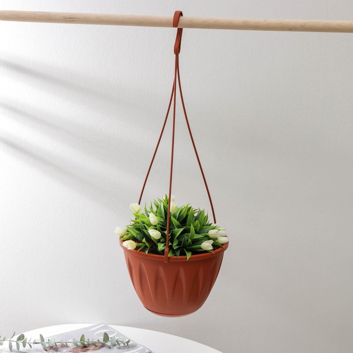 Кашпо для цветов подвесное «Алиция», 3 л, с поддоном, терракотовый