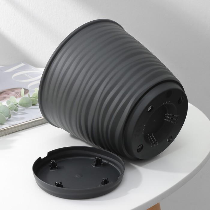 Горшок для цветов с поддоном Saffron, 2.6 л, d=17.6 см, h=16.2 см, пластиковый, серый