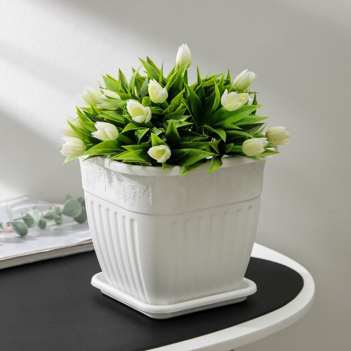 Горшок для цветов с поддоном «Лозанна», 3 л, пластиковый, белый