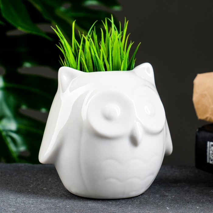 Декоративный горшок для цветов «Совенок Мун», керамический, 300 мл, 10.5×9×10 см, белый