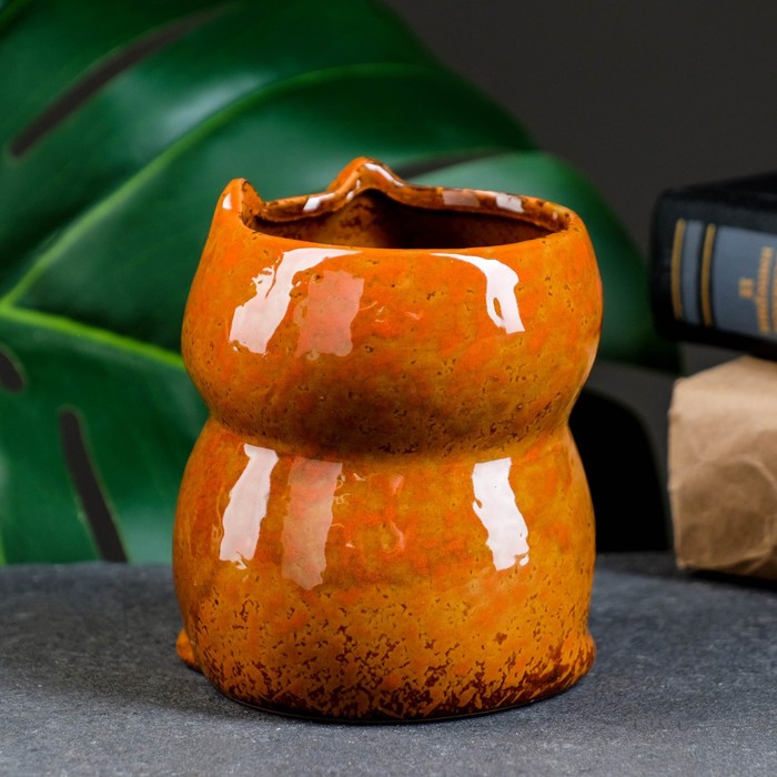 Декоративный горшок для цветов «Лисичка рыжая», керамический, 300 мл, 8×7.5×9.5 см, оранжевый