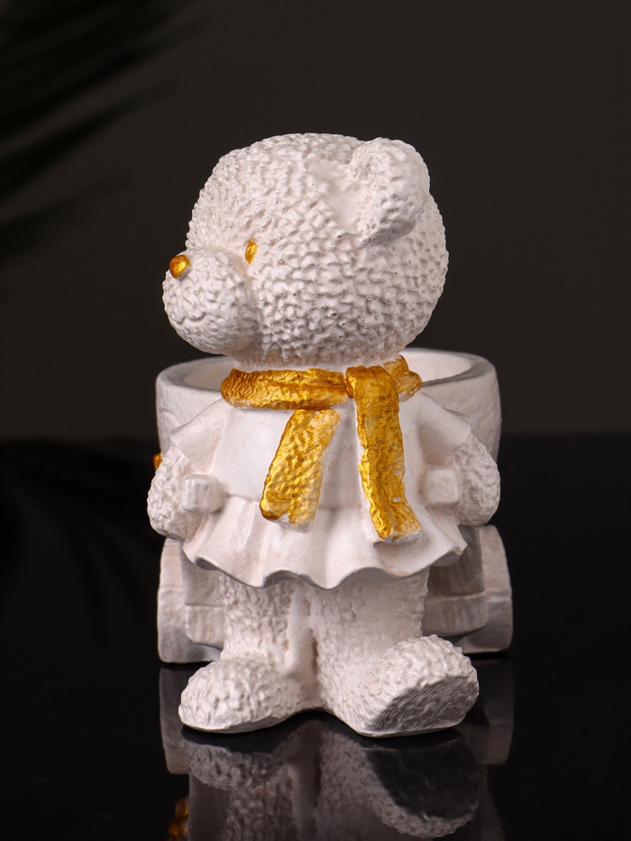 Кашпо гипс «Медведица с тележкой», 10×10×6 см, слоновая кость