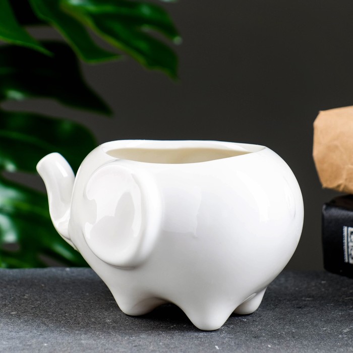 Декоративный горшок для цветов «Слоник Уайти», керамический, 200 мл, 13×9×7.5 см, белый