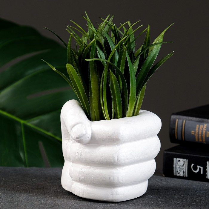 Декоративное кашпо для цветов «Сжатый кулак», 150 мл, 10×10×10 см, гипс, белое